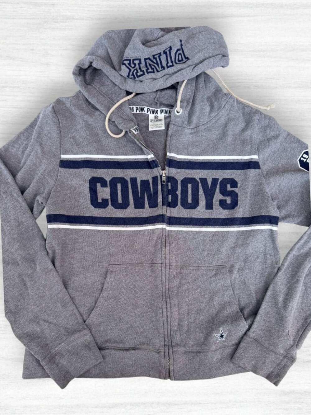 Victoria’s Secret PINK Dallas Cowboys NFL Full Zip Hoodie Gray Football Womens L